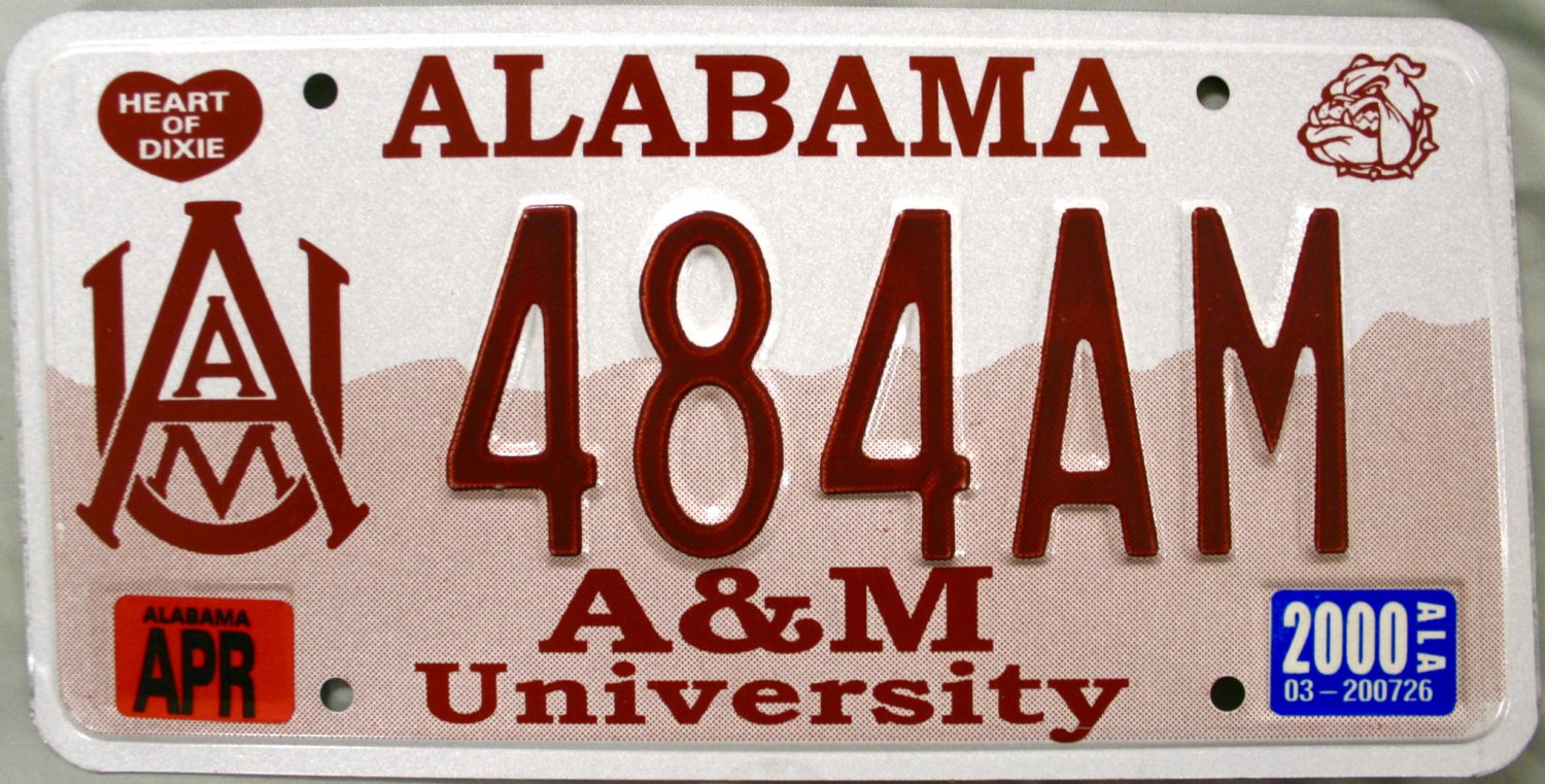 2000 Alabama Alabama A&M University License Plate (484AM)