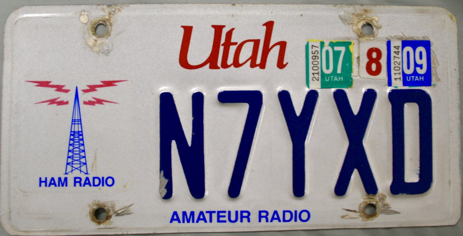2009 Utah Amateur Radio (Ham Radio) License Plate (N7YXD)