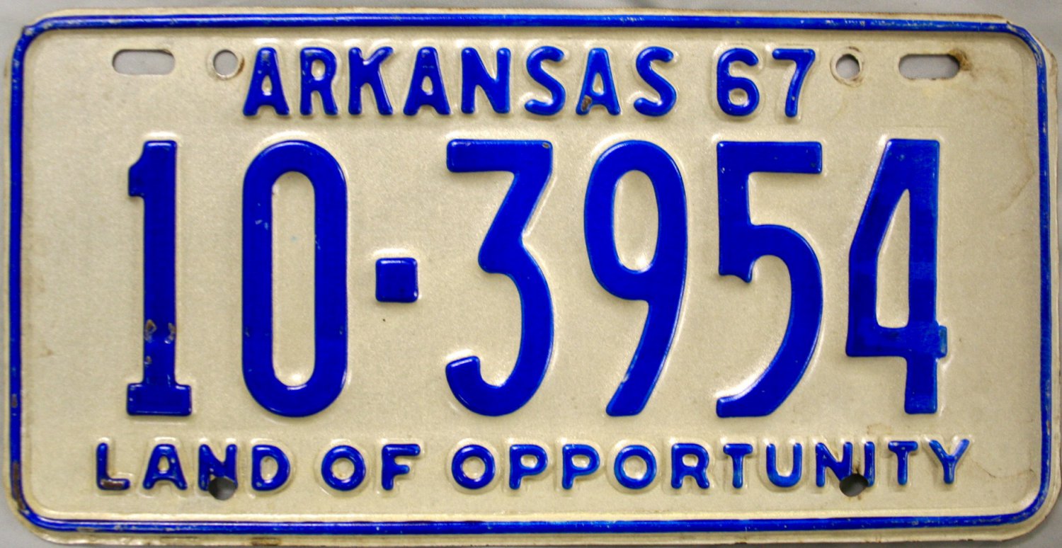 1967 Arkansas License Plate (10-3954)