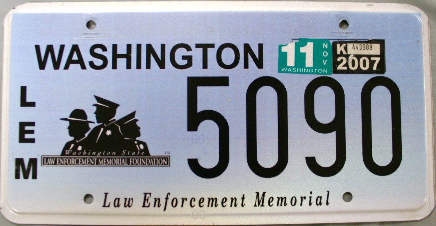 2007 Washington Law Enforcement Memorial License Plate 5090