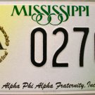 Mississippi: Alpha Phi Alpha Fraternity License Plate (0270 AP)