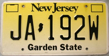New Jersey License Plate (JA 192W)