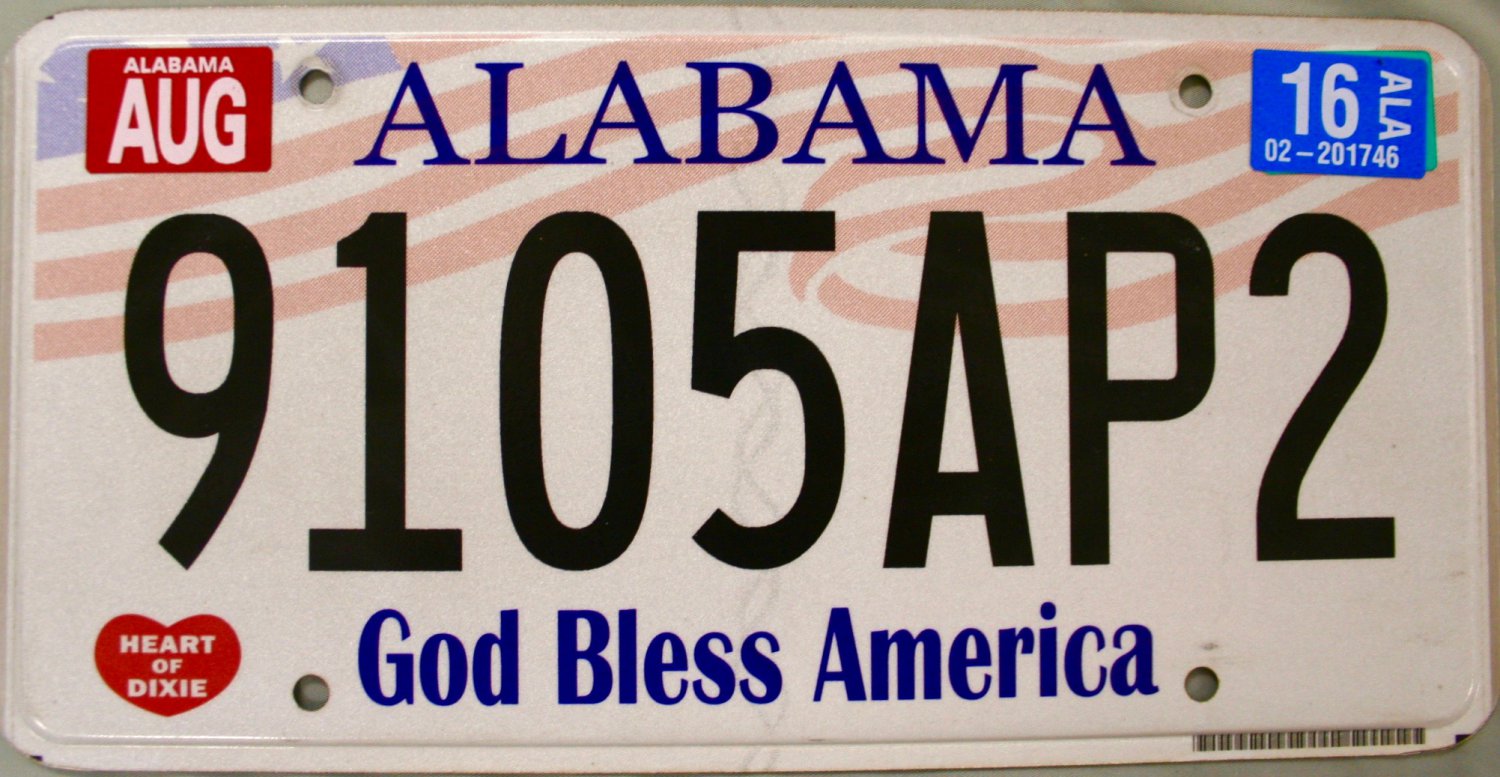 2016 Alabama God Bless America License Plate (9105AP2)