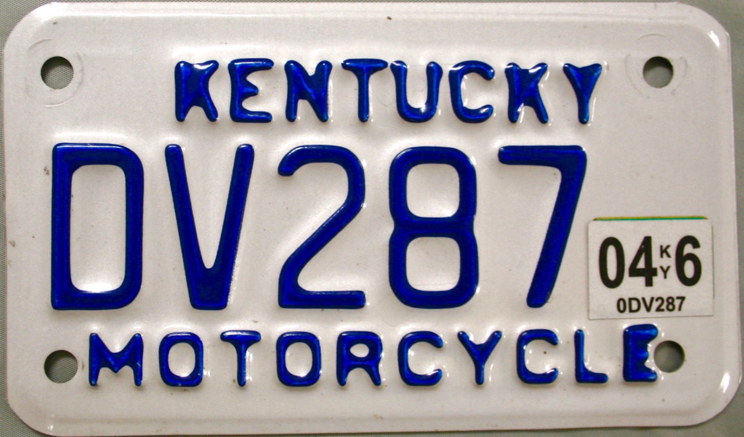 2004 Kentucky Motorcycle License Plate (DV287)