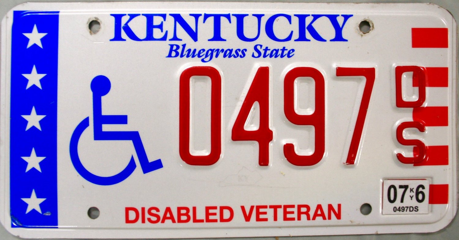 2007 Kentucky Disabled Veteran License Plate (0497 DS)
