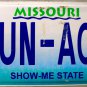 2004 Missouri Vanity License Plate (SUN-AOG)