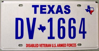 Texas Disabled Veteran U.S. Armed Forces License Plate (DV 1664)