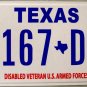 Texas Disabled Veteran U.S. Armed Forces License Plate (1167 DV)