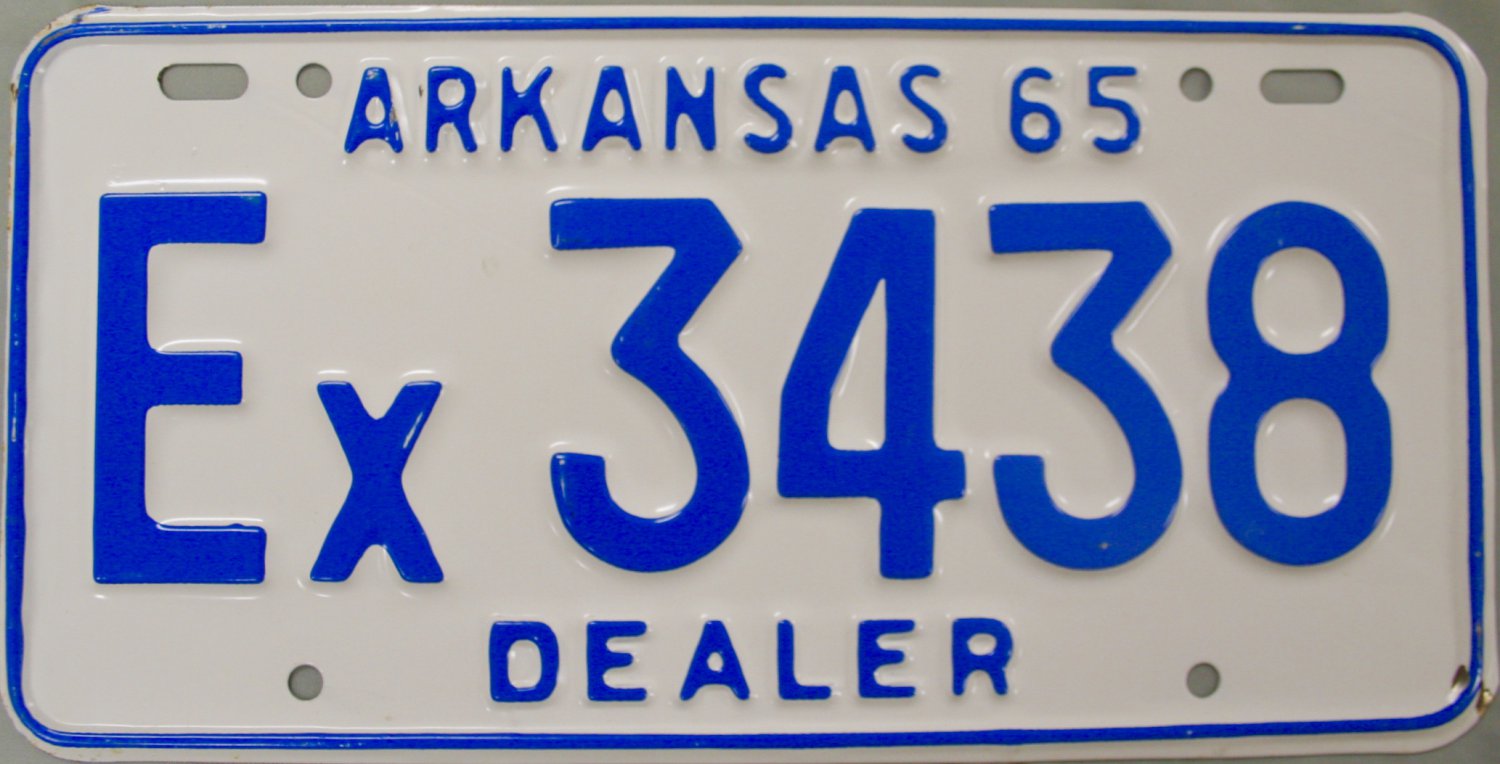 1965 Arkansas Dealer License Plate (Ex3438)