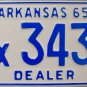 1965 Arkansas Dealer License Plate (Ex3438)