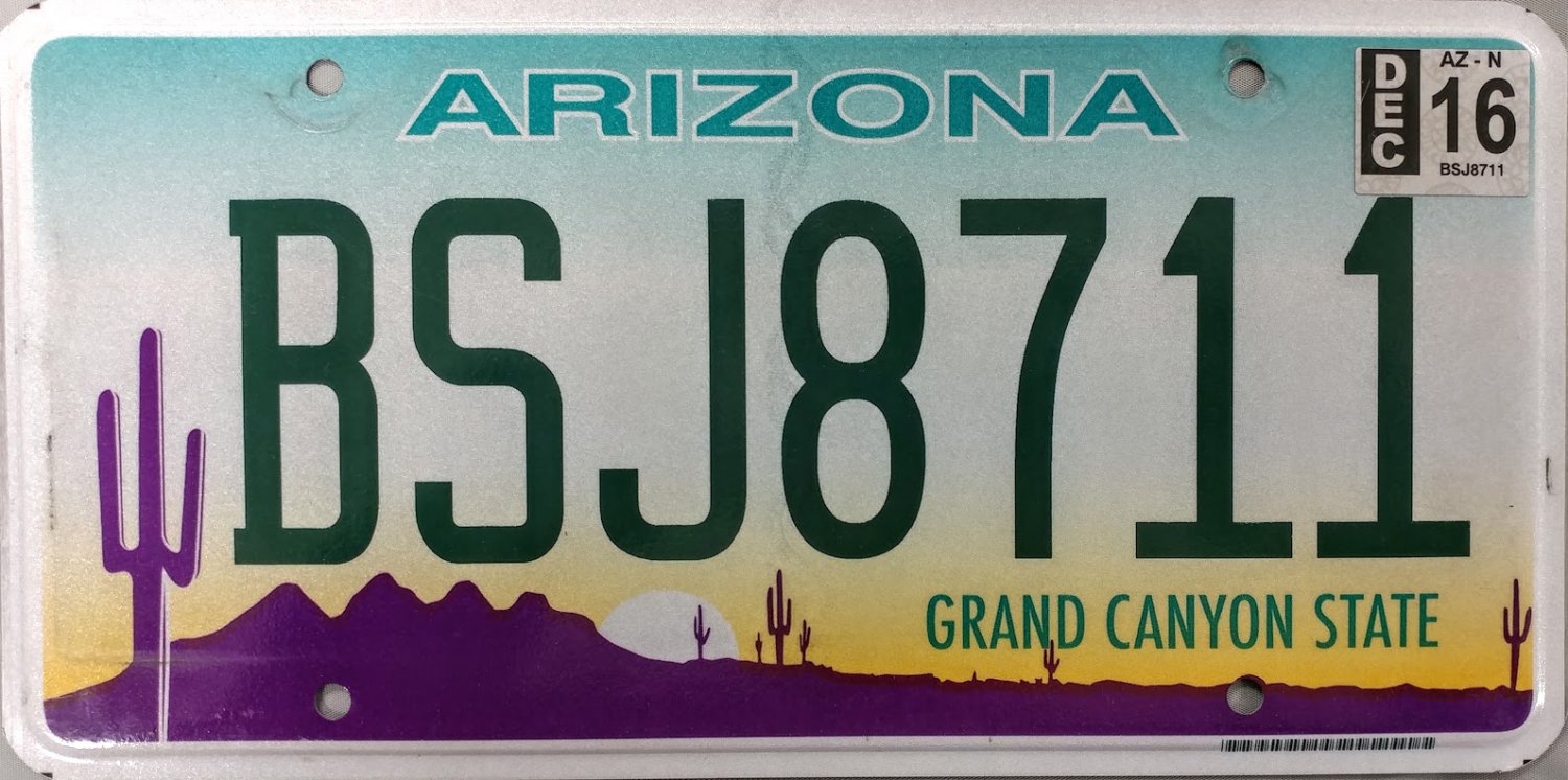 2016 Arizona License Plate (BSJ8711)
