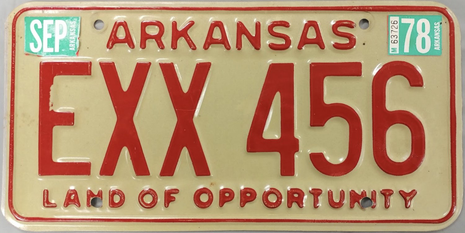 1978 Arkansas License Plate (EXX 456)