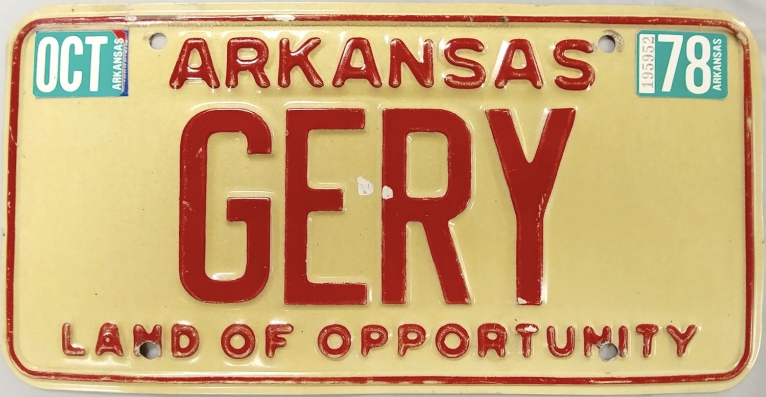 1978 Arkansas Vanity License Plate (GERY)