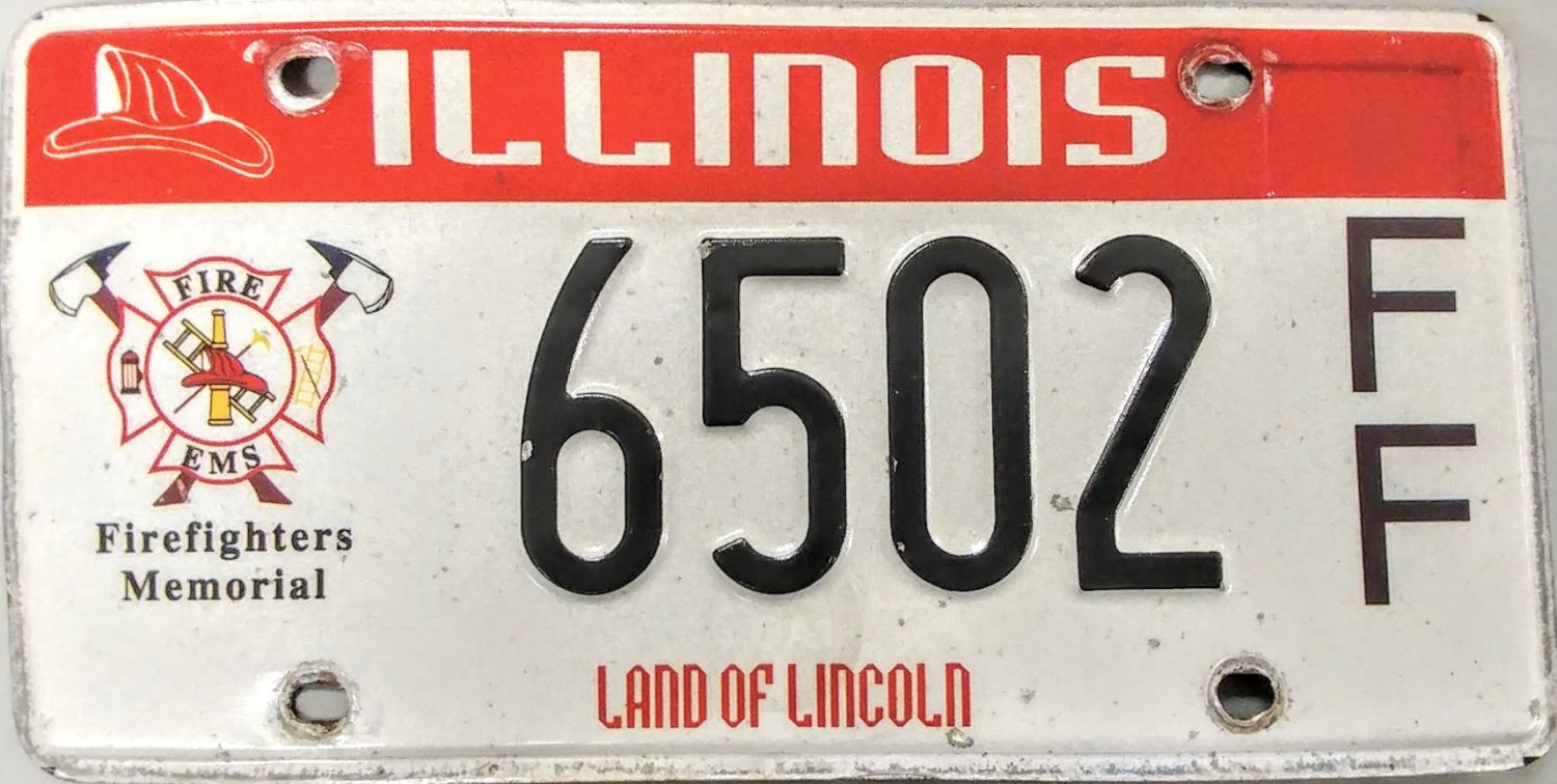 Illinois Firefighters Memorial License Plate (6502 FF)