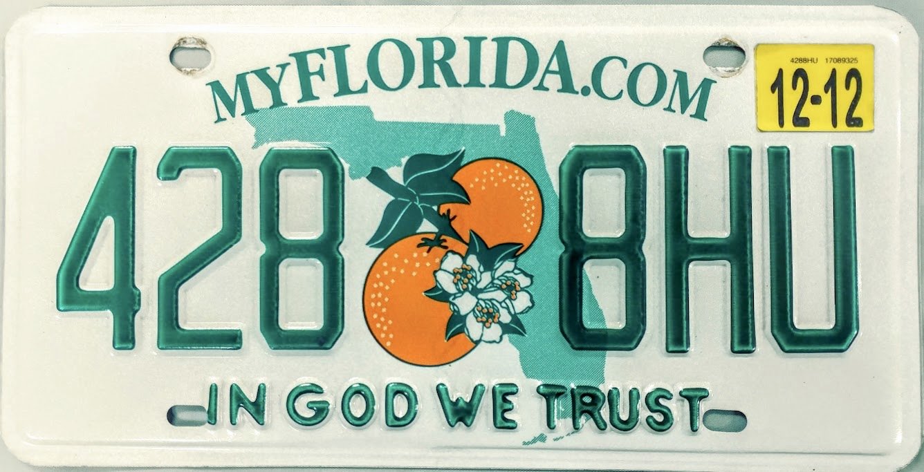 2012 Florida In God We Trust License Plate (4258 8HU)