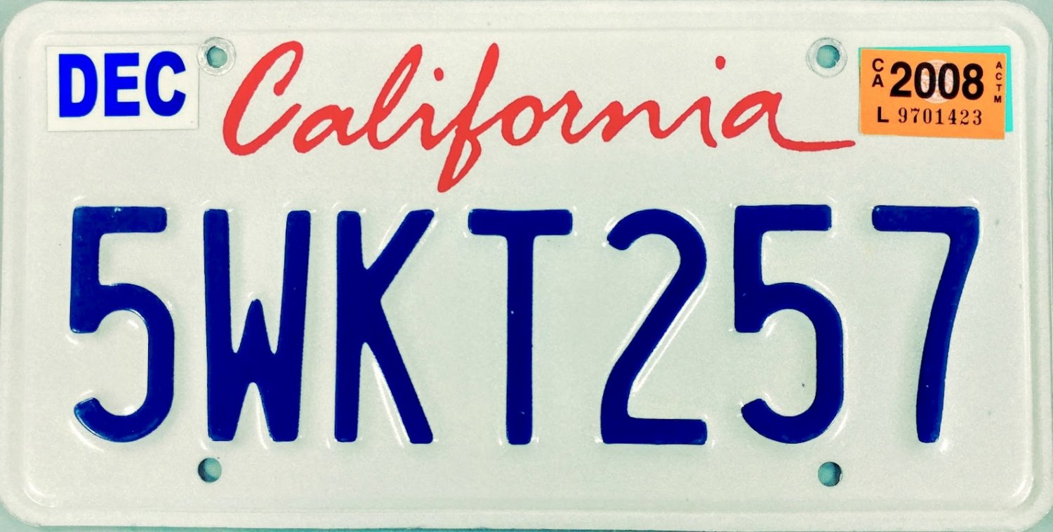 2008 California License Plate (5WKT257)