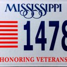 2015 Mississippi Honoring Veterans License Plate (1478 HV)