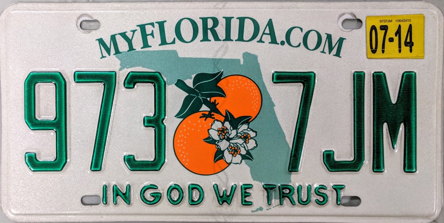 2014 Florida In God We Trust License Plate (973 7JM)