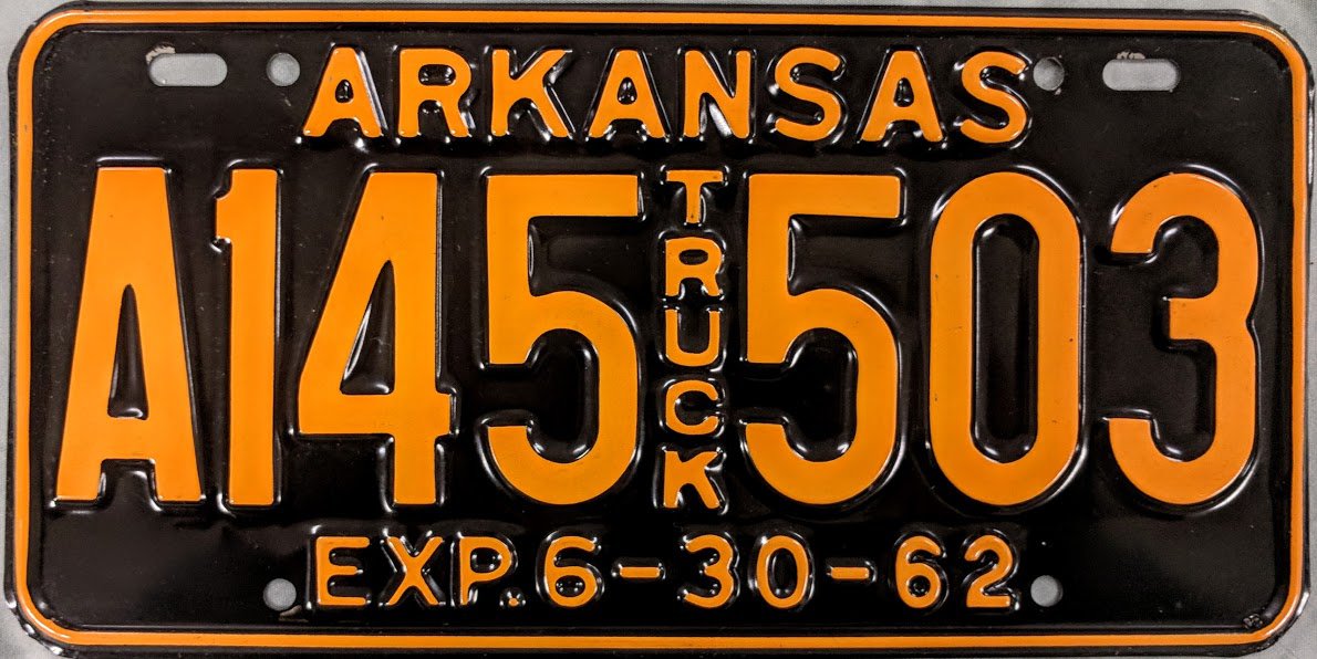 1962 Arkansas Truck License Plate (A145 503)