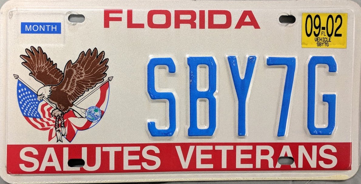 2002 Florida Salutes Veterans License Plate (SBY7G)