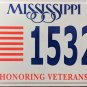 2013 Mississippi Honoring Veterans License Plate (1532 HV)