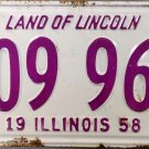 1958 Illinois License Plate (409 967)