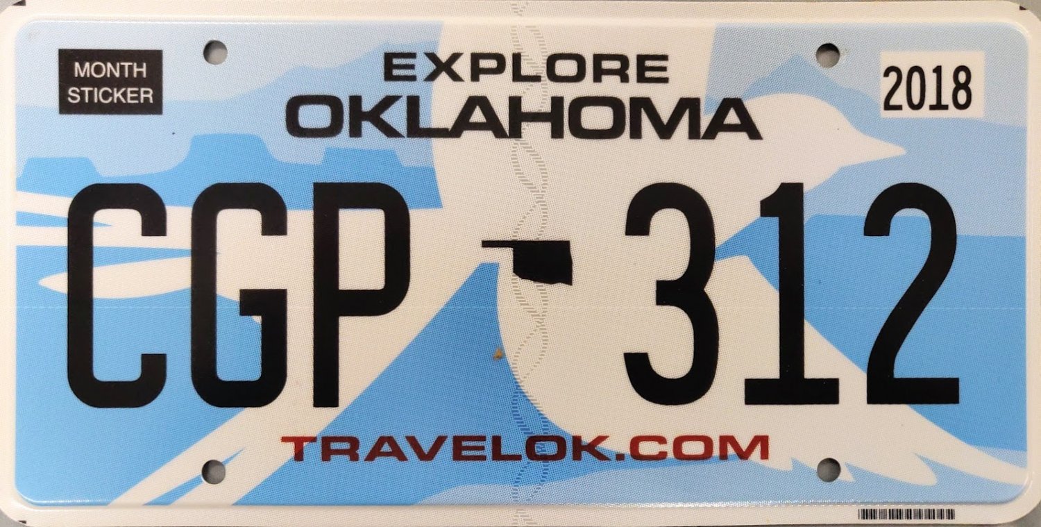 2018 Oklahoma License Plate (CGP 312)