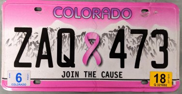 2018 Colorado Join The Cause License Plate (ZAQ-473)