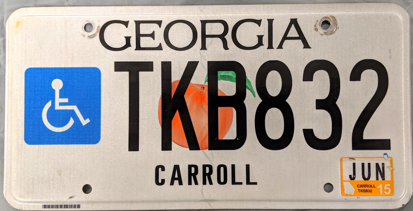 2015 Georgia Disabled (Wheelchair) License Plate (TKB832)