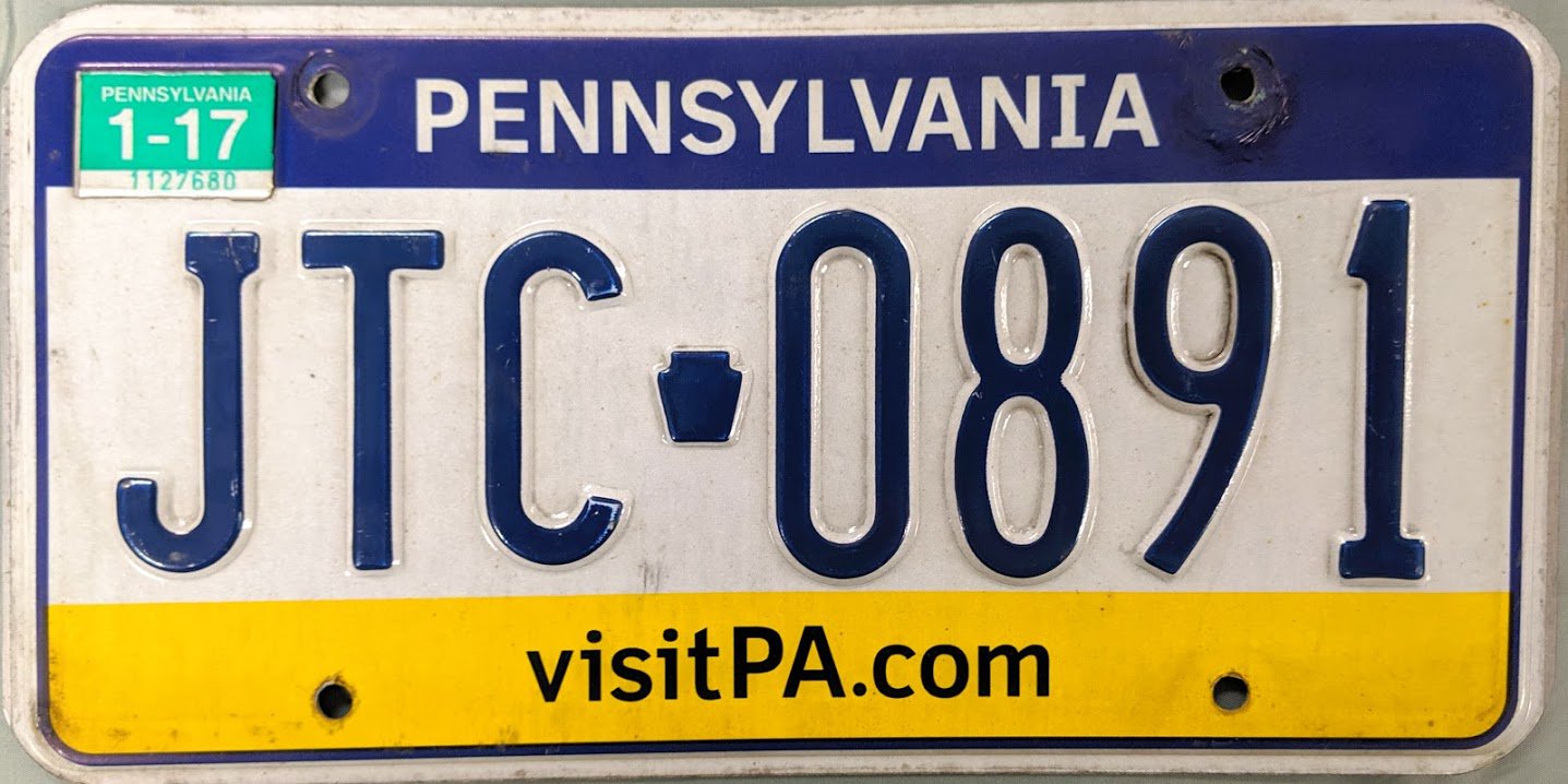 2017 Pennsylvania License Plate (JTC 0891)