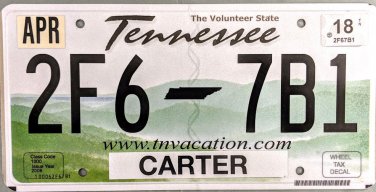 2018 Tennessee License Plate (2F6-7B1)