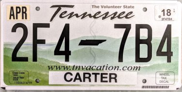 2018 Tennessee License Plate (2F4-7B4)