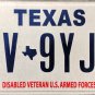 Texas Disabled Veteran U.S. Armed Forces License Plate (DV 9YJX)