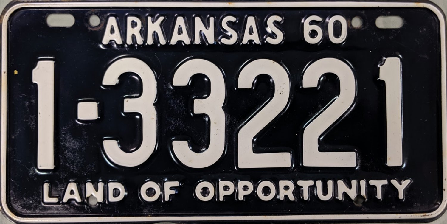 1960 Arkansas License Plate (1-33221)