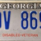 2018 Georgia Disabled Veteran License Plate (DV 869)
