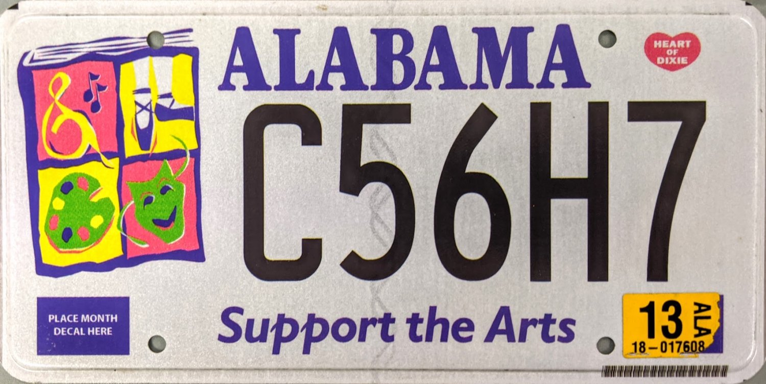 2013 Alabama Support The Arts License Plate (C56H7)