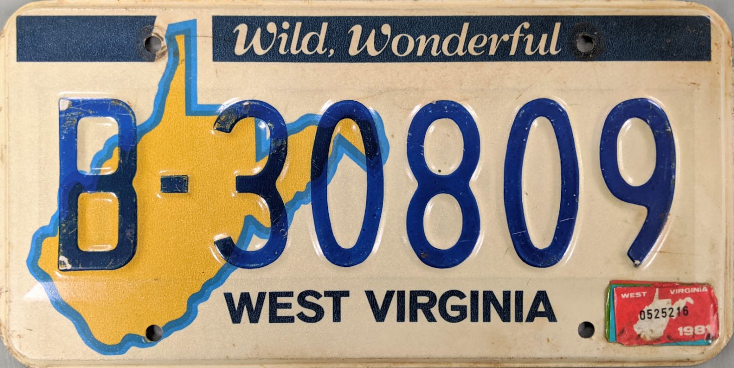 1981 West Virginia License Plate (B-30809)