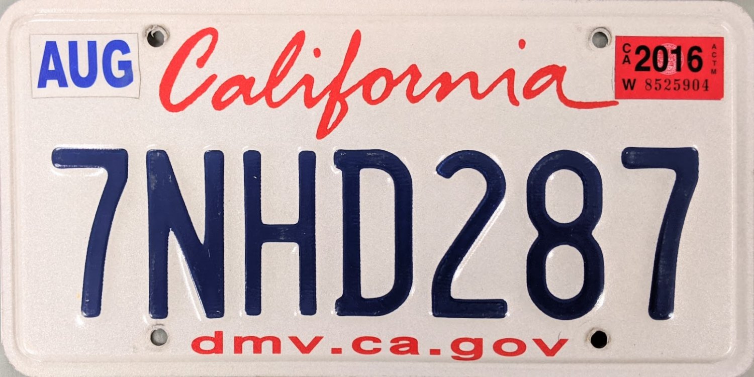 license plate sequence california