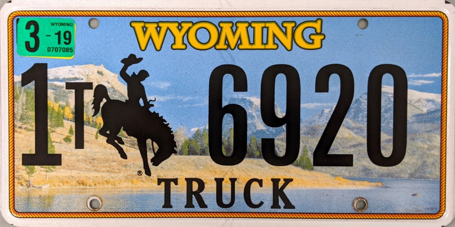 2019 Wyoming Truck License Plate (1T 6920)