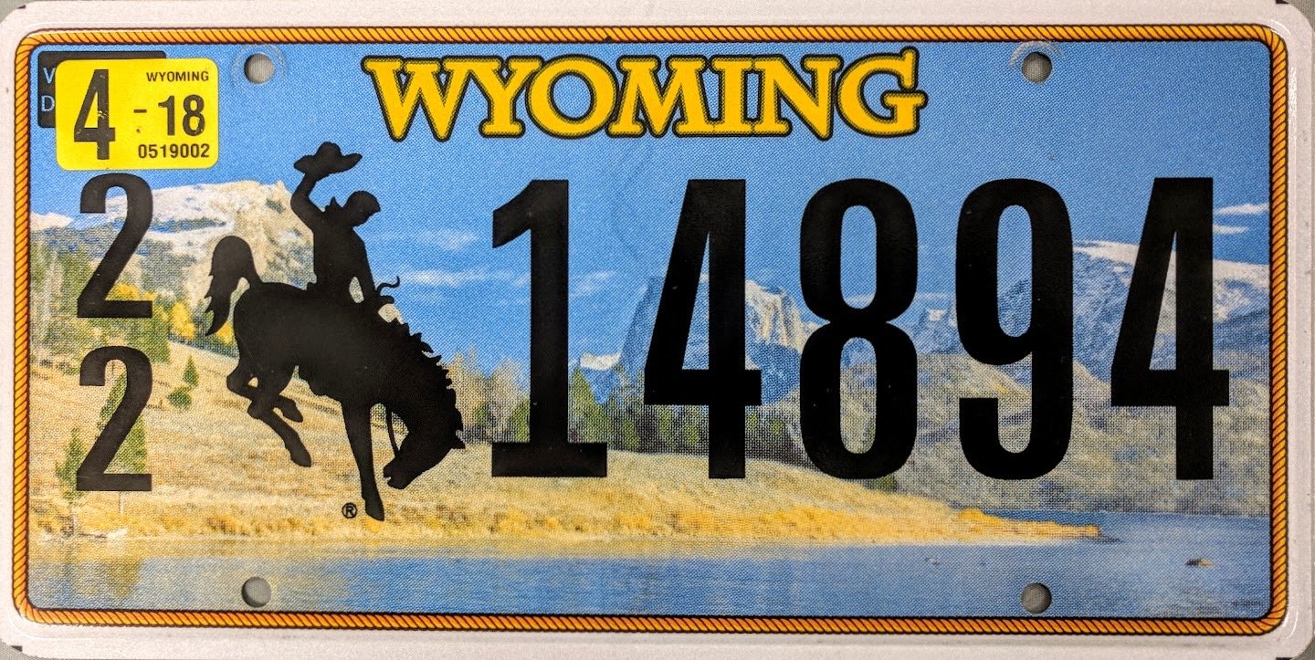 2018 Wyoming License Plate (22 14894)