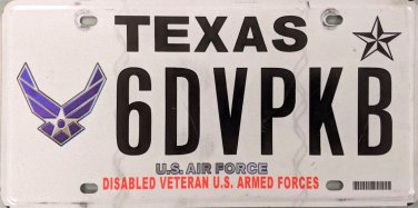 Texas (U.S. Air Force) Disabled Veteran License Plate (6DVPKB)
