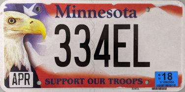 2018 Minnesota Support Our Troops License Plate (334EL)