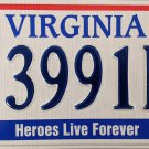 2016 Virginia Heroes Live Forever License Plate (3991LW)