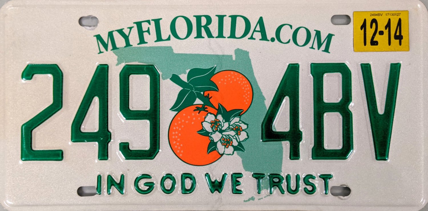 2014 Florida In God We Trust License Plate (249 4BV)