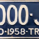 1958 Ohio Trailer License Plate (5000-J-1)
