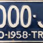 1958 Ohio Trailer License Plate (5000-J-1)