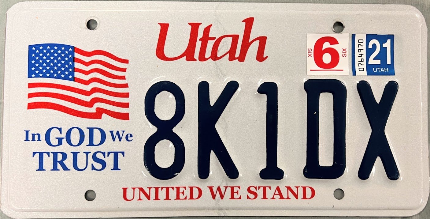 2021 Utah In God We Trust License Plate (8K1DX)