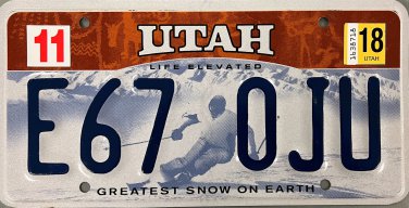 2018 Utah License Plate (E67 0JU)