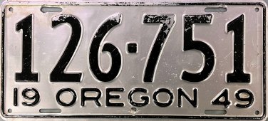 1949 Oregon License Plate (126-751)
