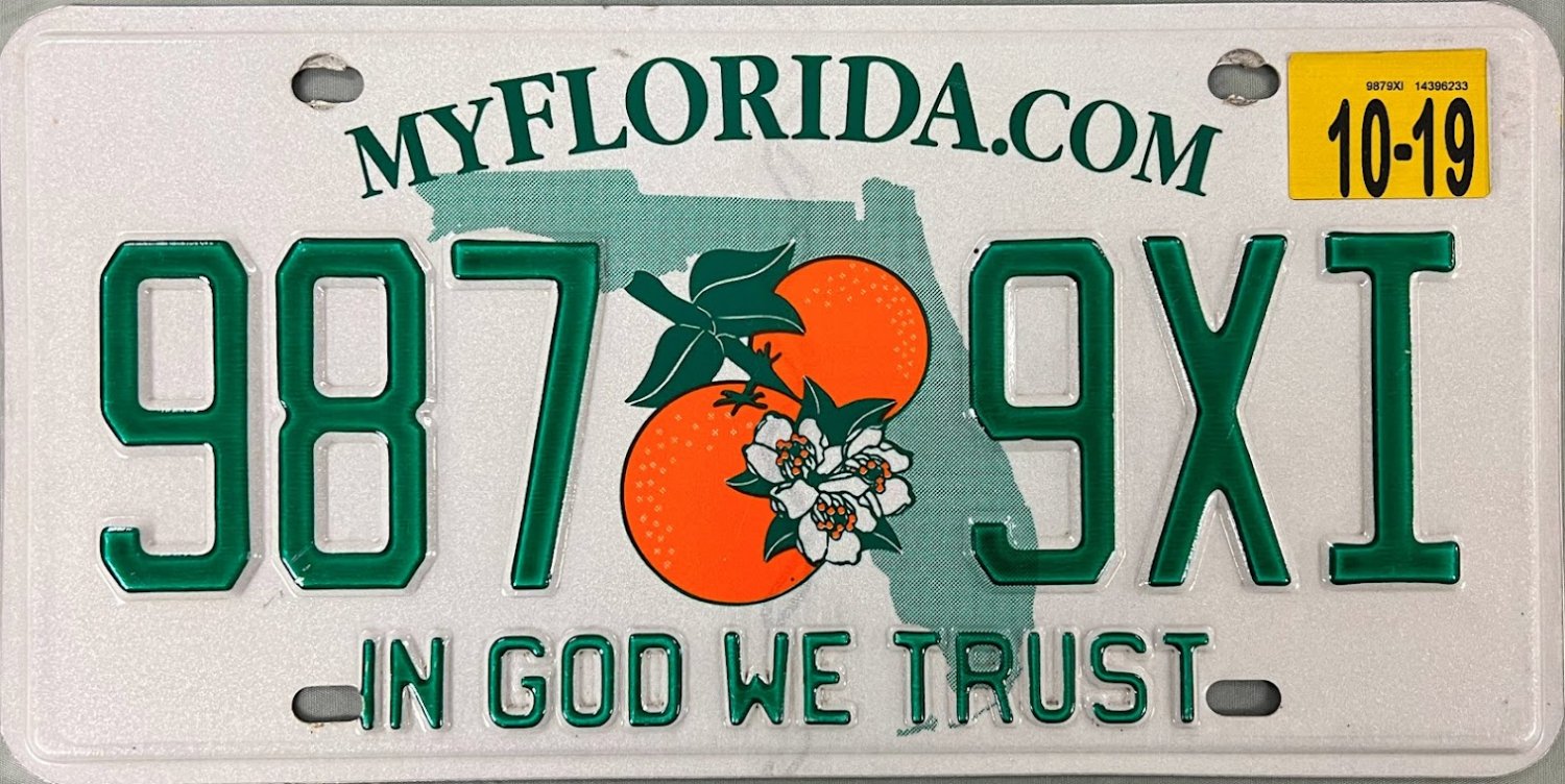 2019 Florida In God We Trust License Plate (987 9XI)